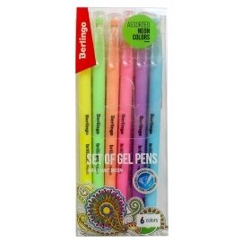 Długopisy żelowe Berlingo 6 kolorów Neon