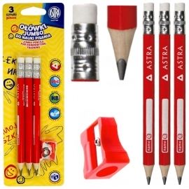 Ołówki Jumbo do nauki pisania 3 szt. + temperówka