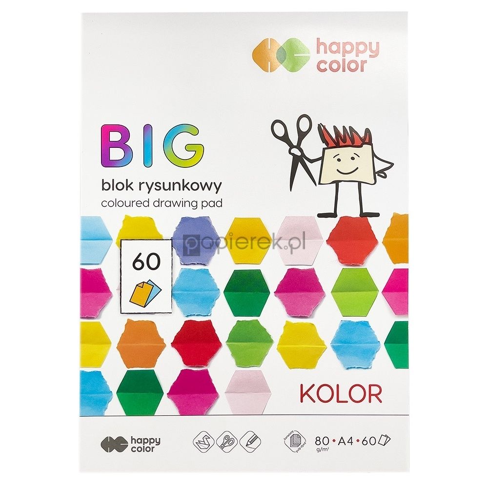 Blok rysunkowy kolorowy Happy Color BIG A4/60 arkuszy