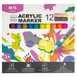 Markery akrylowe pastelowe 12 kolorów M&G