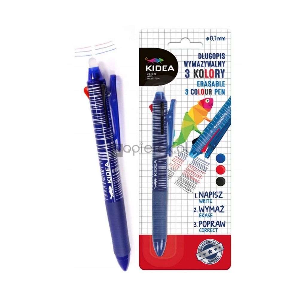 Długopis wymazywalny 3 kolory Kidea