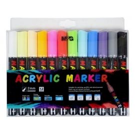 Markery akrylowe 12 kolorów 1-2 mm M&G