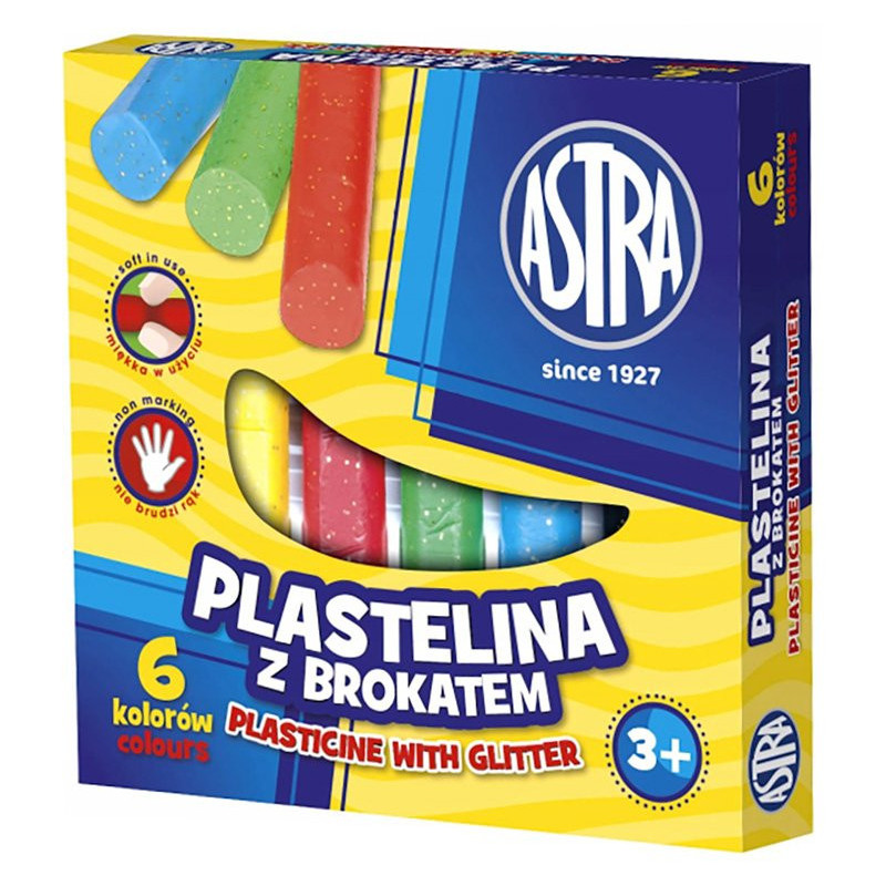 Plastelina z brokatem 6 kolorów Astra