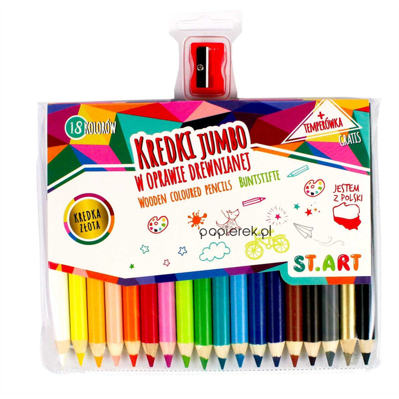 Kredki Jumbo ST.ART w oprawie drewnianej 18 kolorów