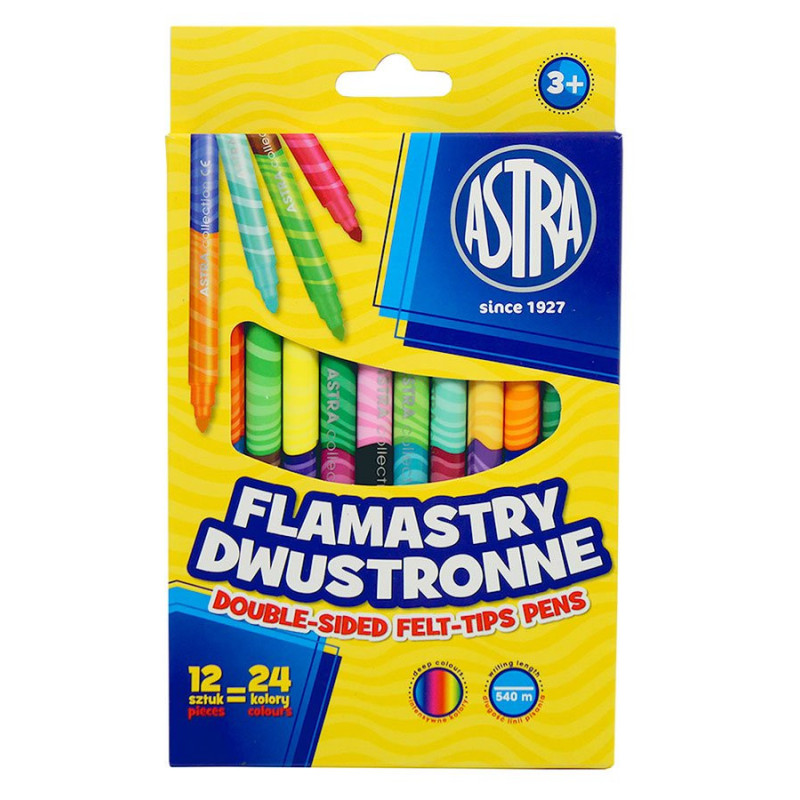 Flamastry dwustronne Astra 12/24 kolory