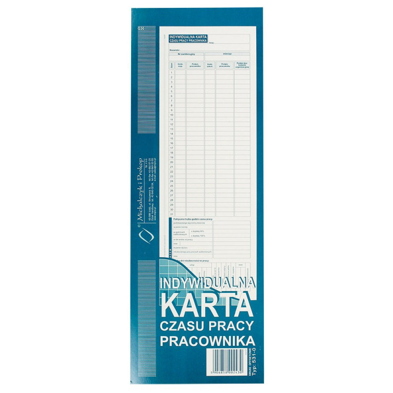 Indywidualna karta czasu pracy pracownika 530-0 M&P