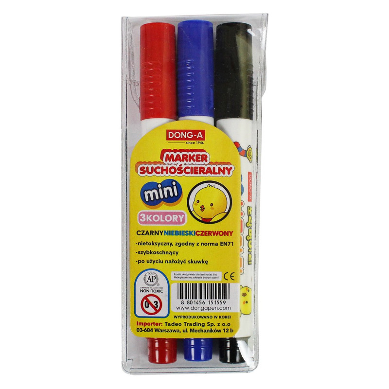 Marker suchościeralny mini 3 kolory Dong-A