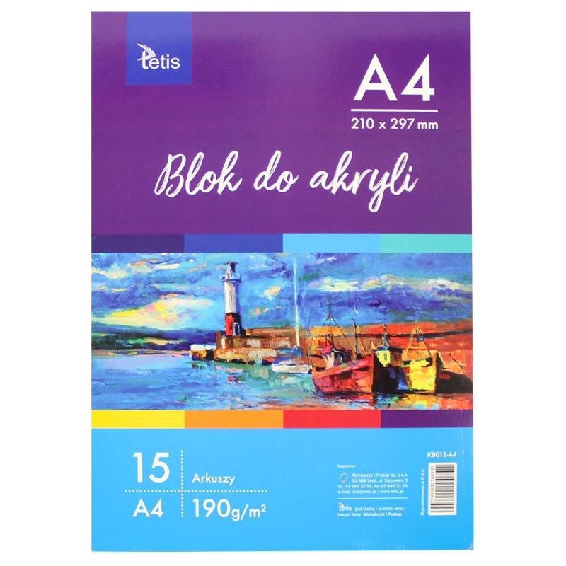 Blok do akryli A4 190g 15 arkuszy Tetis