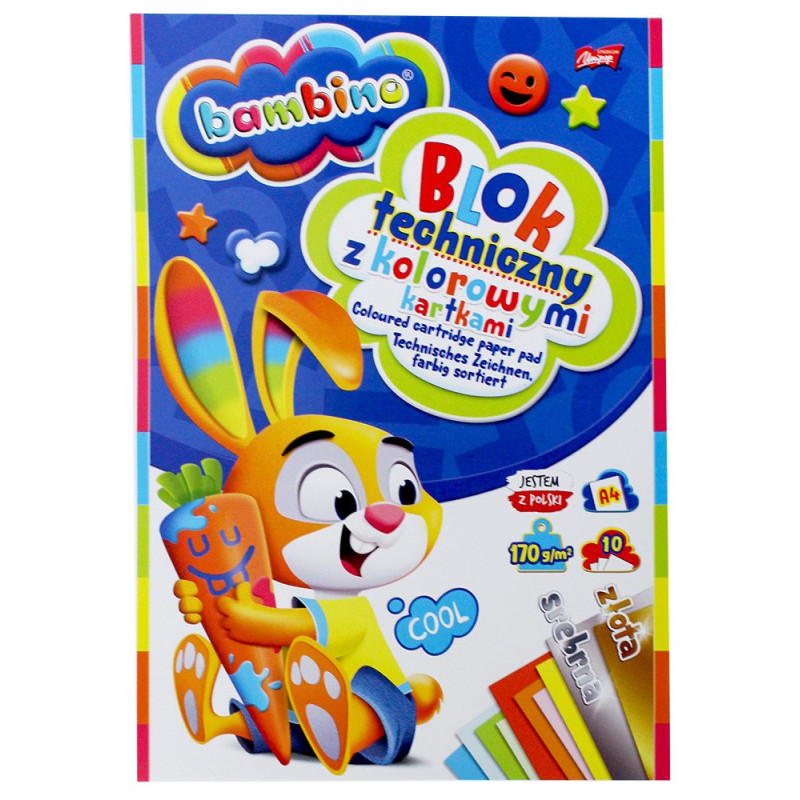 Blok techniczny kolorowy A4 Bambino 10k 170g