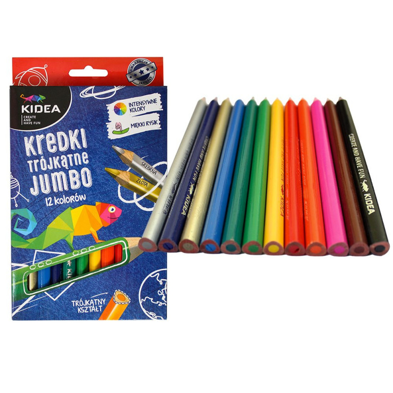 Kredki ołówkowe trójkątne grube Jumbo 12 kolorów Kidea