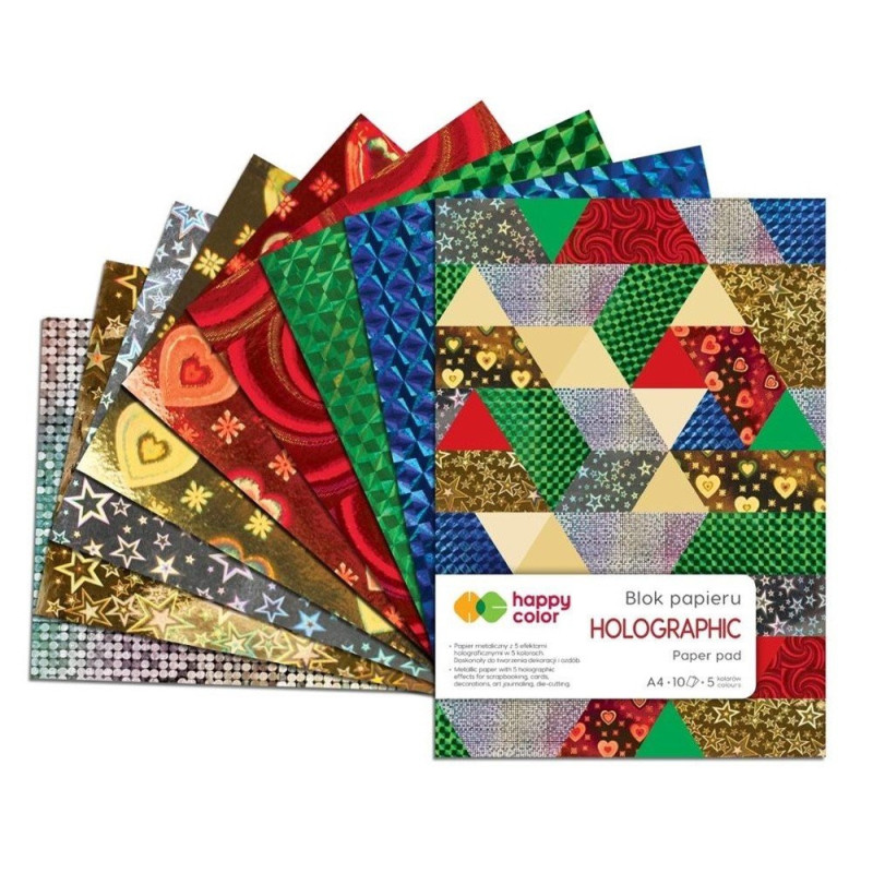 Zestaw papierów metalicznych Holographic, A4, 10 arkuszy 70g HAPPY COLOR