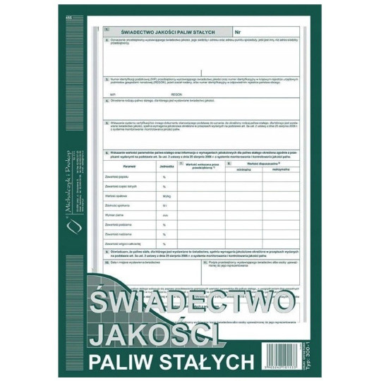 Świadectwo jakości paliw stałych 300-1 A4 Michalczyk & Prokop