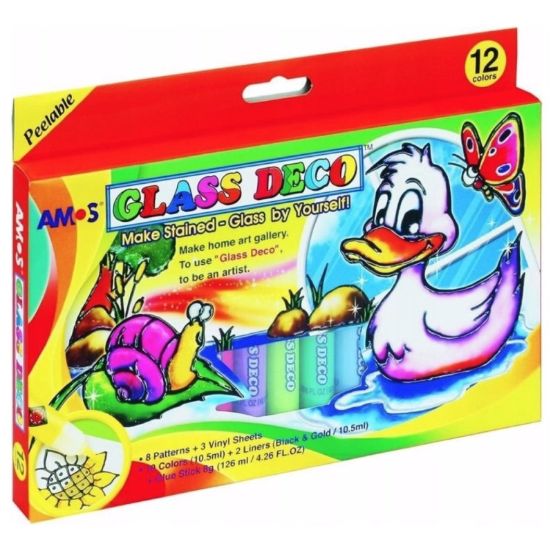 Farby witrażowe Glass Deco 12 kolorów blister AMOS