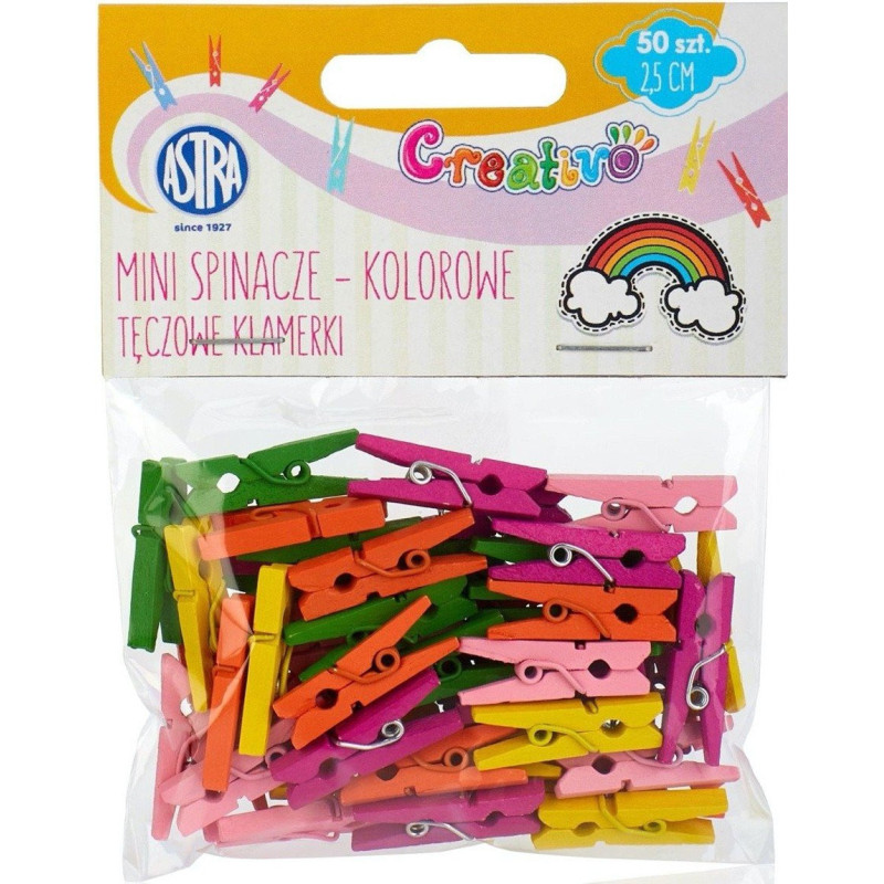 MINI Spinacze kolorowe 50 szt. Tęczowe Klamerki ASTRA