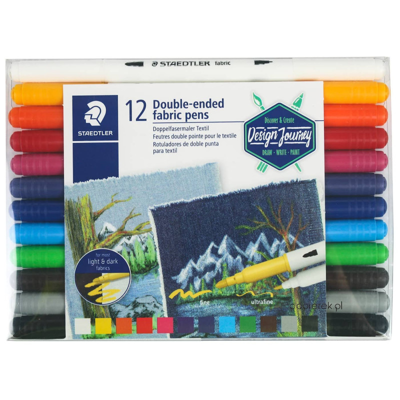 Markery dwustronne do tkanin Staedtler 12 kolorów
