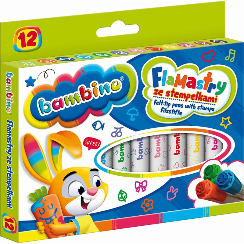 Flamastry ze stempelkami Bambino 12 kolorów