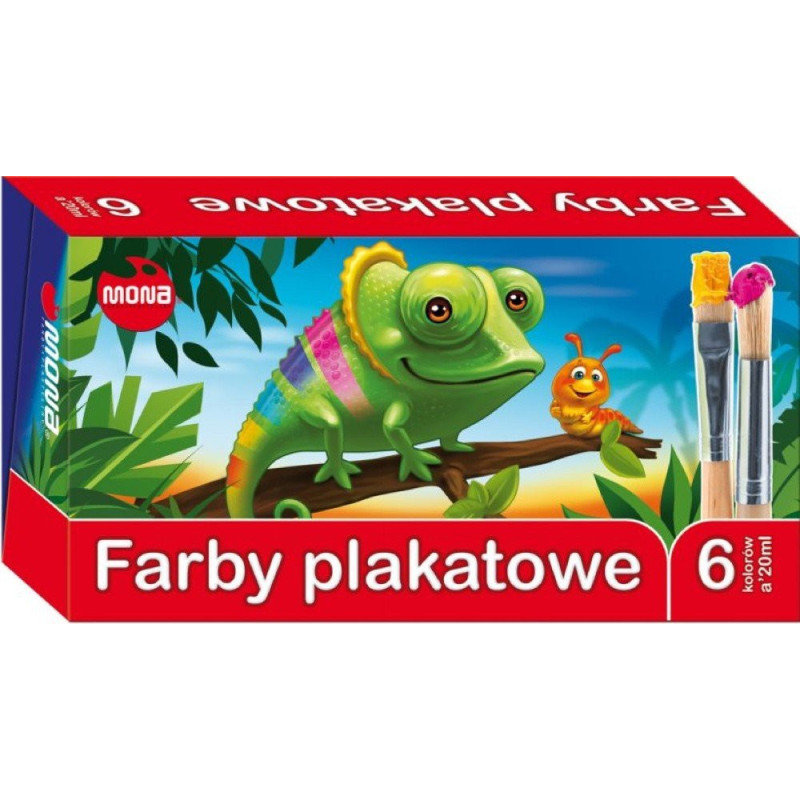 Farby plakatowe 6 kolorów Mona, posiadają intensywne i nasycone kolory