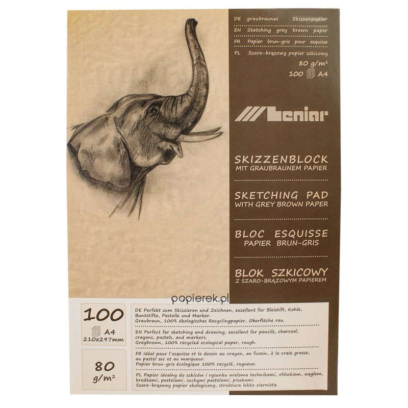 Blok szkicowy eko szaro-brązowy Leniar A4 80g