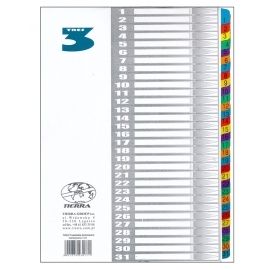 Przekładki laminowane numeryczne kolor 1-31 A4 TRES