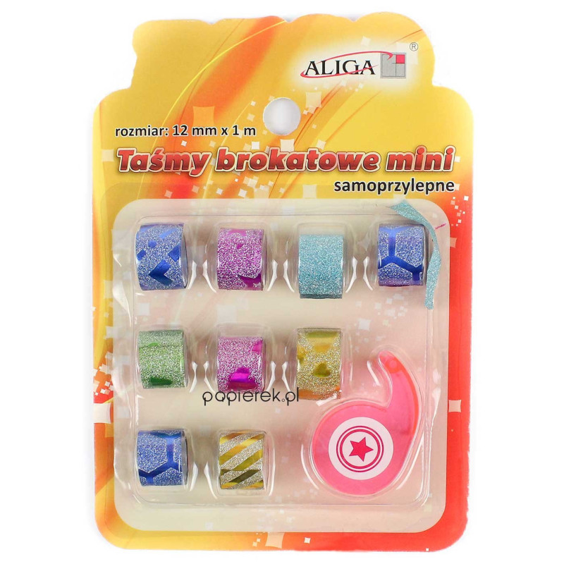 Taśma brokat mini 12mm x 1m Aliga 9 sztuk