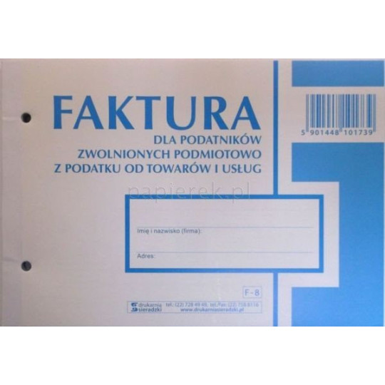FAKTURA A5 1+1 DLA PODATNIKÓW ZW. Z PODATKU