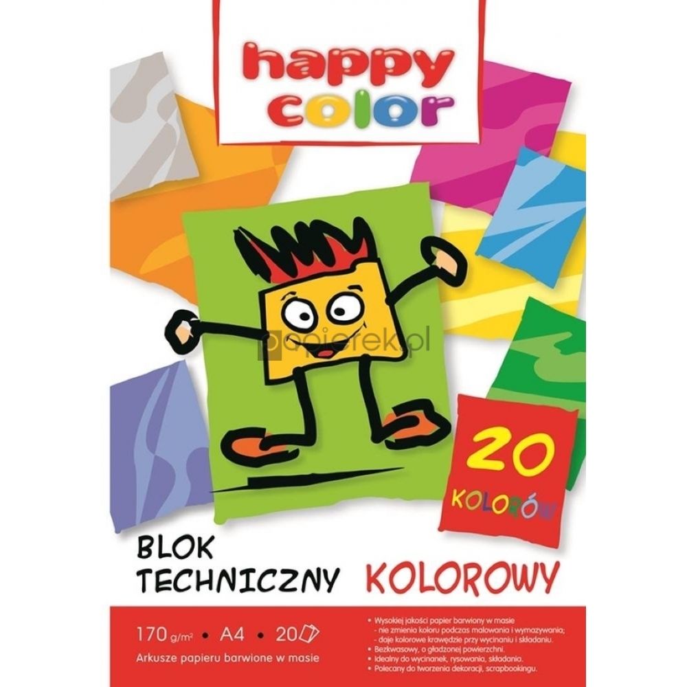Blok techniczny kolorowy A4 20 ark Happy Color