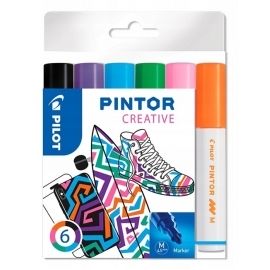 Markery PILOT PINTOR 6 kolorów do tkanin porcelany