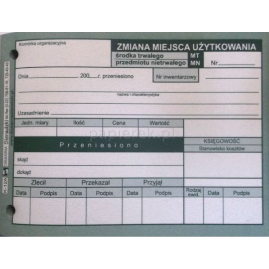 ZMIANA MIEJSCA UŻYTKOWANIA MT-MNaa