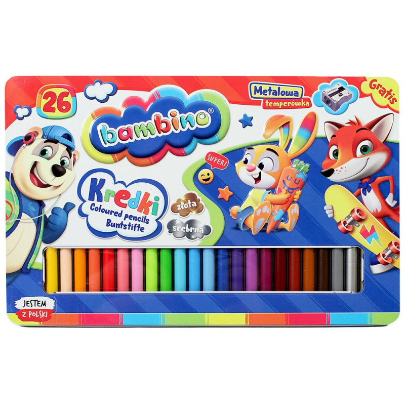 Kredki Bambino w oprawie drewnianej 26 kolorów + temperówka