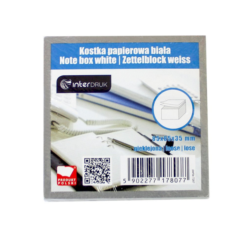 Kostka biała nieklejona 85x85x35mm Interdruk