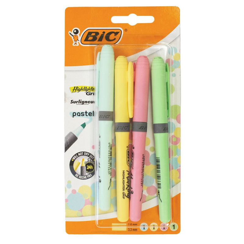 Zakreślacze pastelowe BIC Highlighter Grip 4 kolory