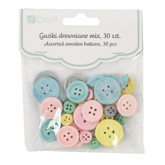 Guziki drewniane pastelowe 30szt mix