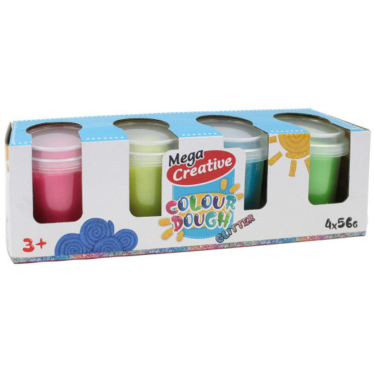 Masa plastyczna 4 kolory ciastolina brokatowa Mega Creative