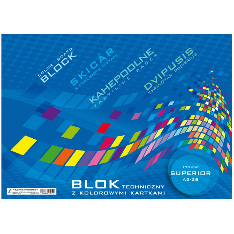 Blok techniczny A3 z kolorowymi kartkami 25k