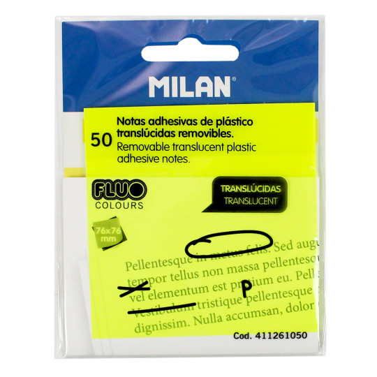 Milan Karteczki samoprzylepne Fluo przezroczyste 76 x 76 mm żółte