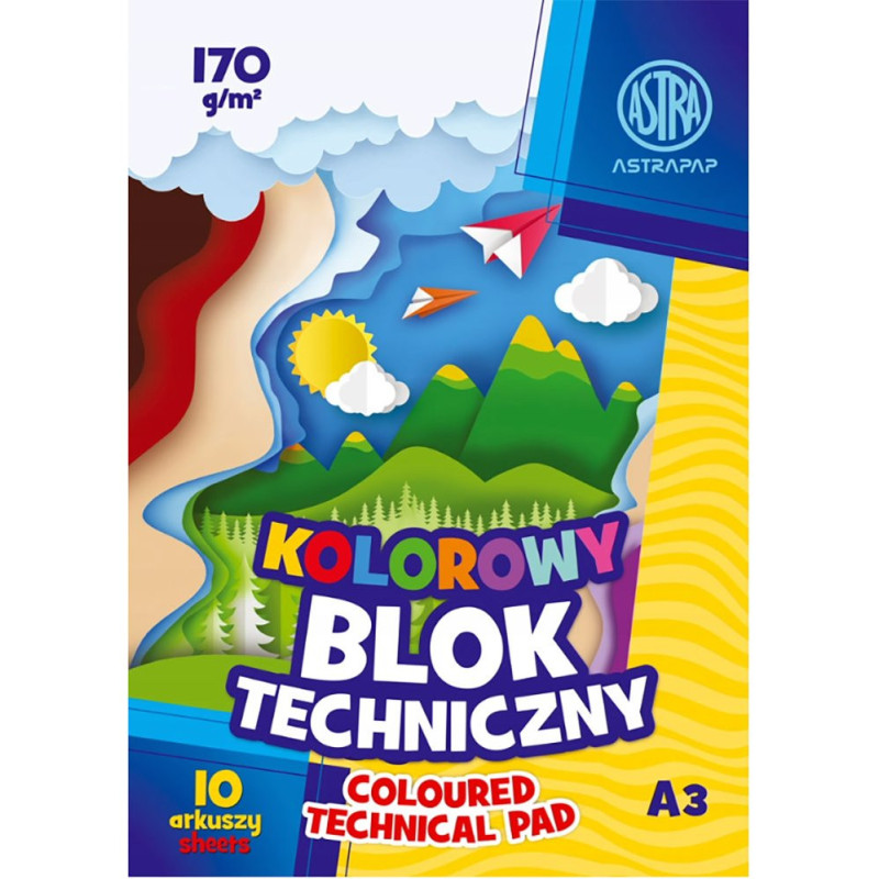Blok techniczny kolorowy A3 ASTRA 10 arkuszy 170g