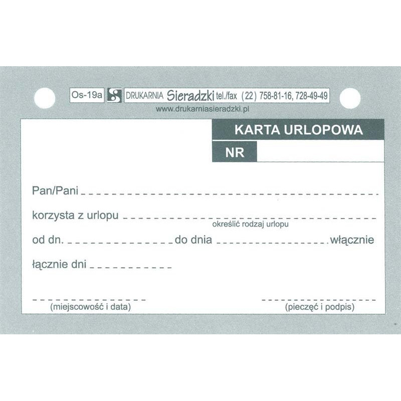 KARTA URLOPOWA A7