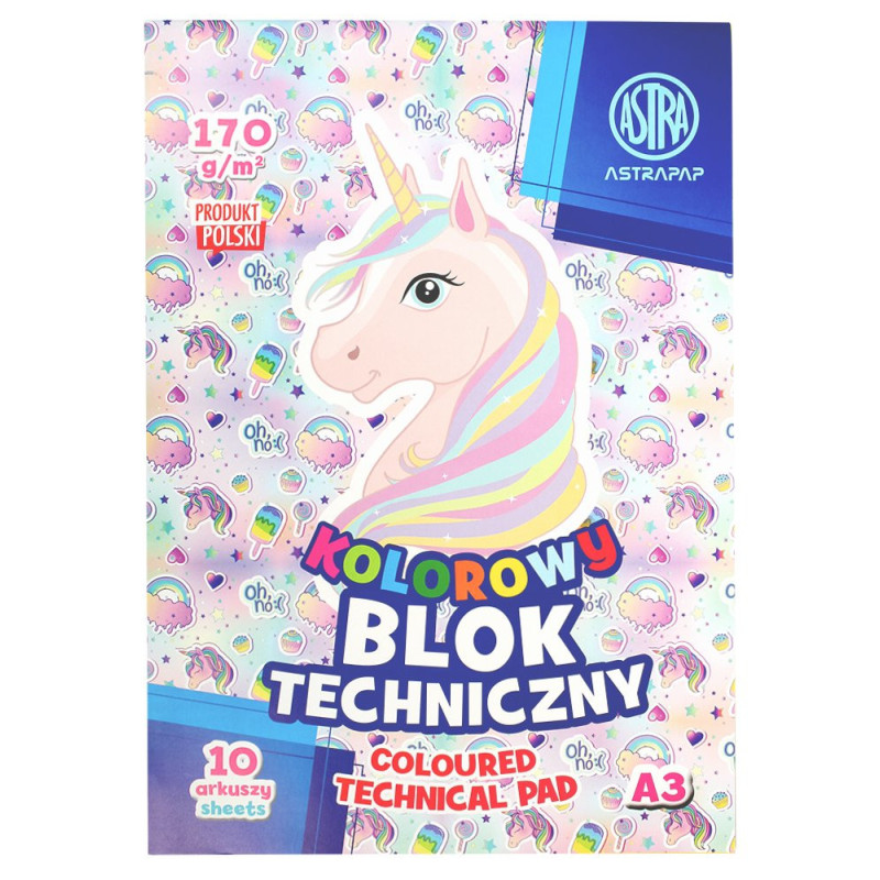 Blok techniczny kolorowy A3 Unicorn Astra