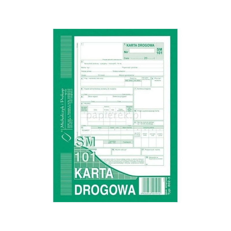 KARTA DROGOWA NUMEROWANA A5