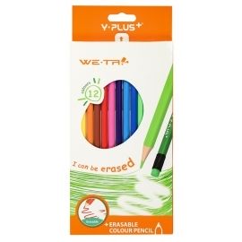Kredki ołówkowe bezdrzewne ścieralne z gumką 12 kolorów Y-plus